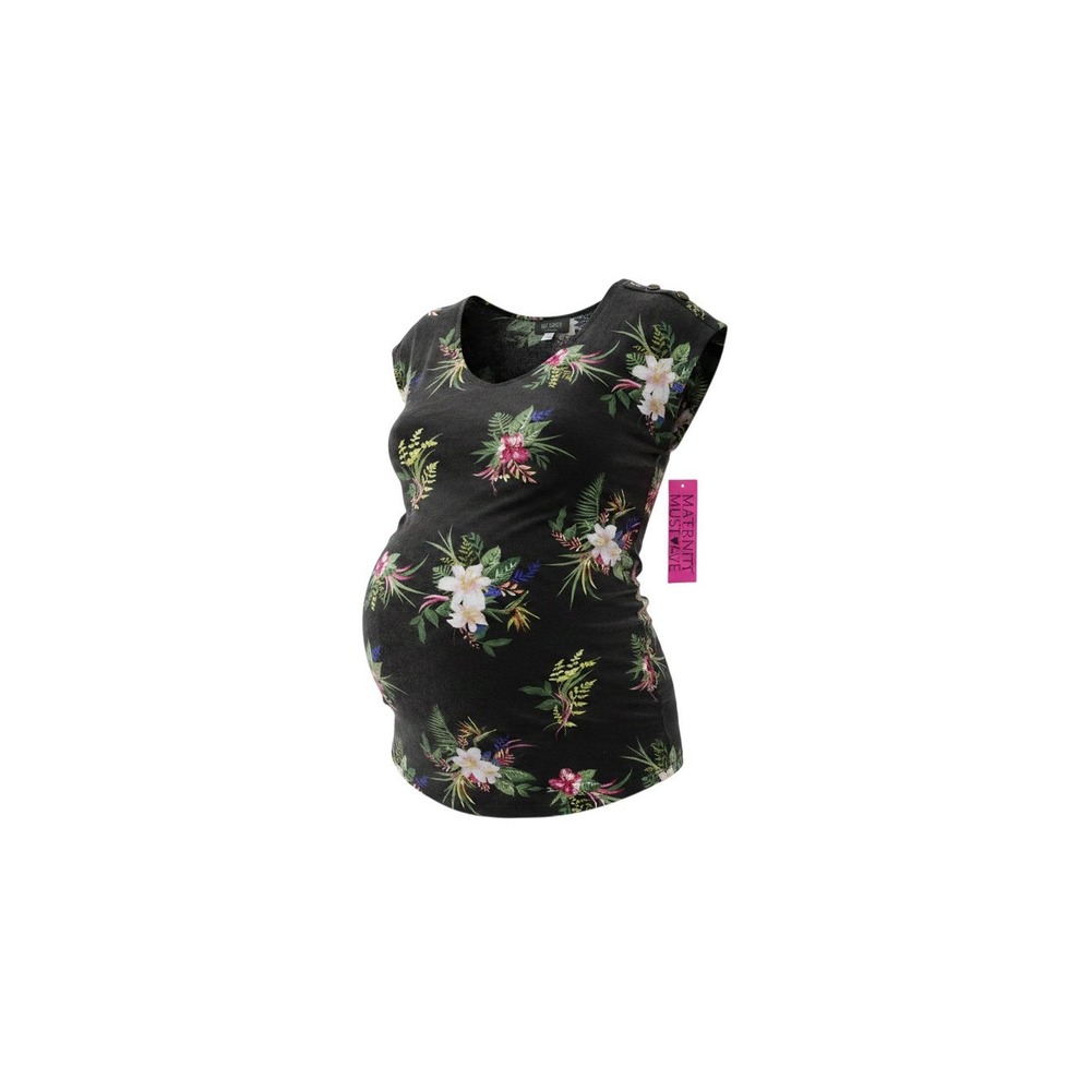 Sweet Wanderer Maternity Top Women Large Black NWT Tropical Floral V-Neck Ruched